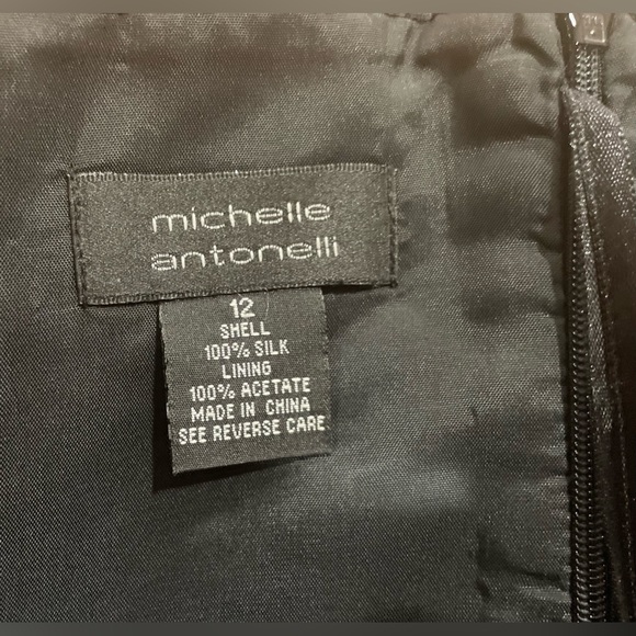 MICHELLE ANTONELLI BLACK W/GREEN EMBROIDERY SLEEVELESS 100 % SILK DRESS Sz-12 - Picture 8 of 9